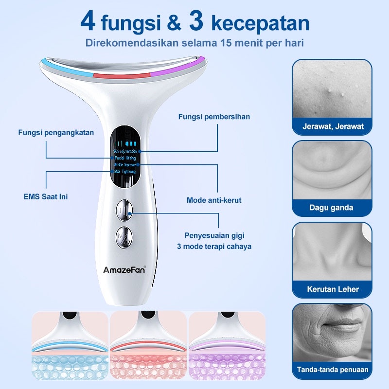 AmazeFan alat pijat leher setrika getar hilangkan kerutan＆dagu ganda,multifungsi Meremajakan kulit pembersih perawatan facial wajah＆leher,mengencangkan kulit,meniruskan penirus pipi serta membentuk wajah Vshape Praktis dengan USB Alat kecantikan face lift