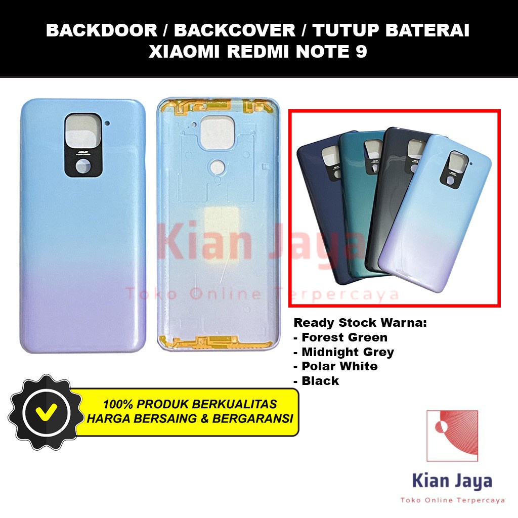 Backdoor Xiaomi Redmi Note 9 Back Cover Tutup Belakang Baterai Cassing Casing Backcase Original