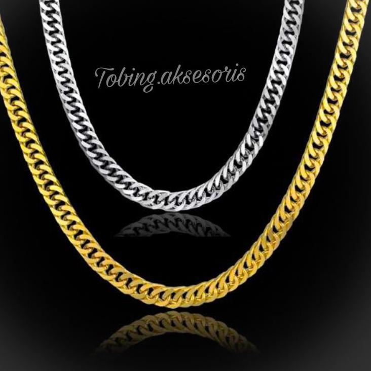Kalung Rantai Panjang Emas Vintage untuk Pria Kalung Rantai Warna silver  and gold  Trendi Baru Perh