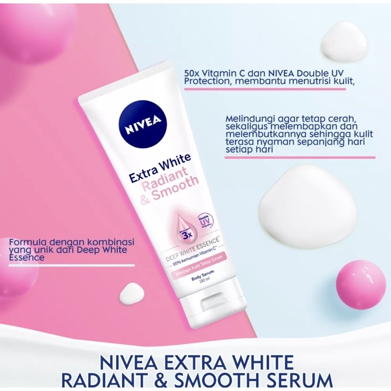 Nivea Body Serum Instant Glow | Night Nourish | Extra White Radiant &amp; Smooth | Anti age 180ml