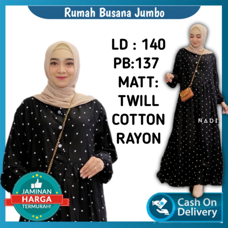 GAMIS WANITA HOMEDRESS BUSUI LD 130 TWILL COTTON RAYON ADEM TIDAK GERAH ORI NADIRA | KAWHI