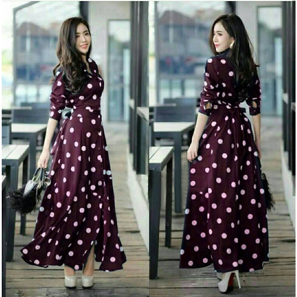 *[GLFK]  Gamis Polkadot / Gamis Wanita Terbaru / Maxi Dress Korea / Longdress / Pakaian Wanita