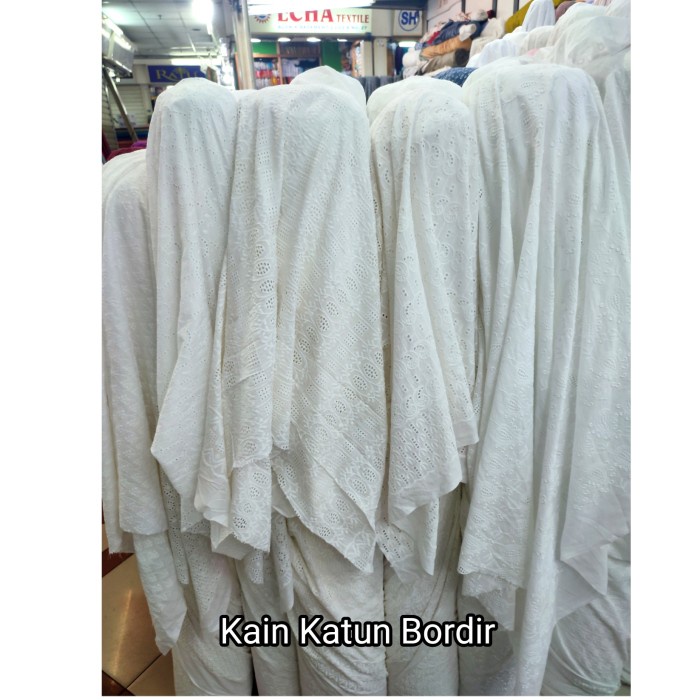 Terlaris Ren Kain Katun Bordir Putih / Bahan Katun Bordir Import