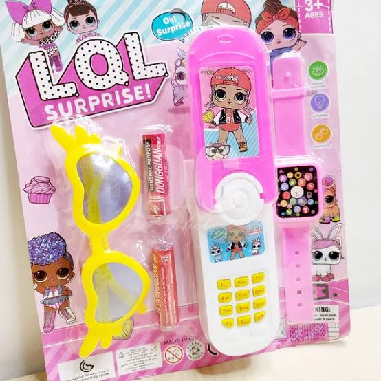 Mainan anak perempuan HP+kacamata+jam tangan set LOL series