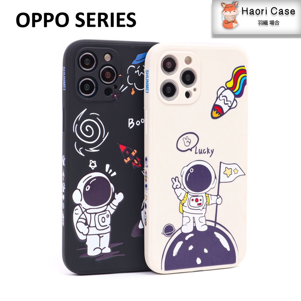 【HAORI】Soft Case Oppo Reno A1K A3S A5S A37 A71 A33 A31 A52 A54 A74 4F Square Edge Astronot Lucky &amp; Boow Full Lens Cover - Premium Import Quality Case