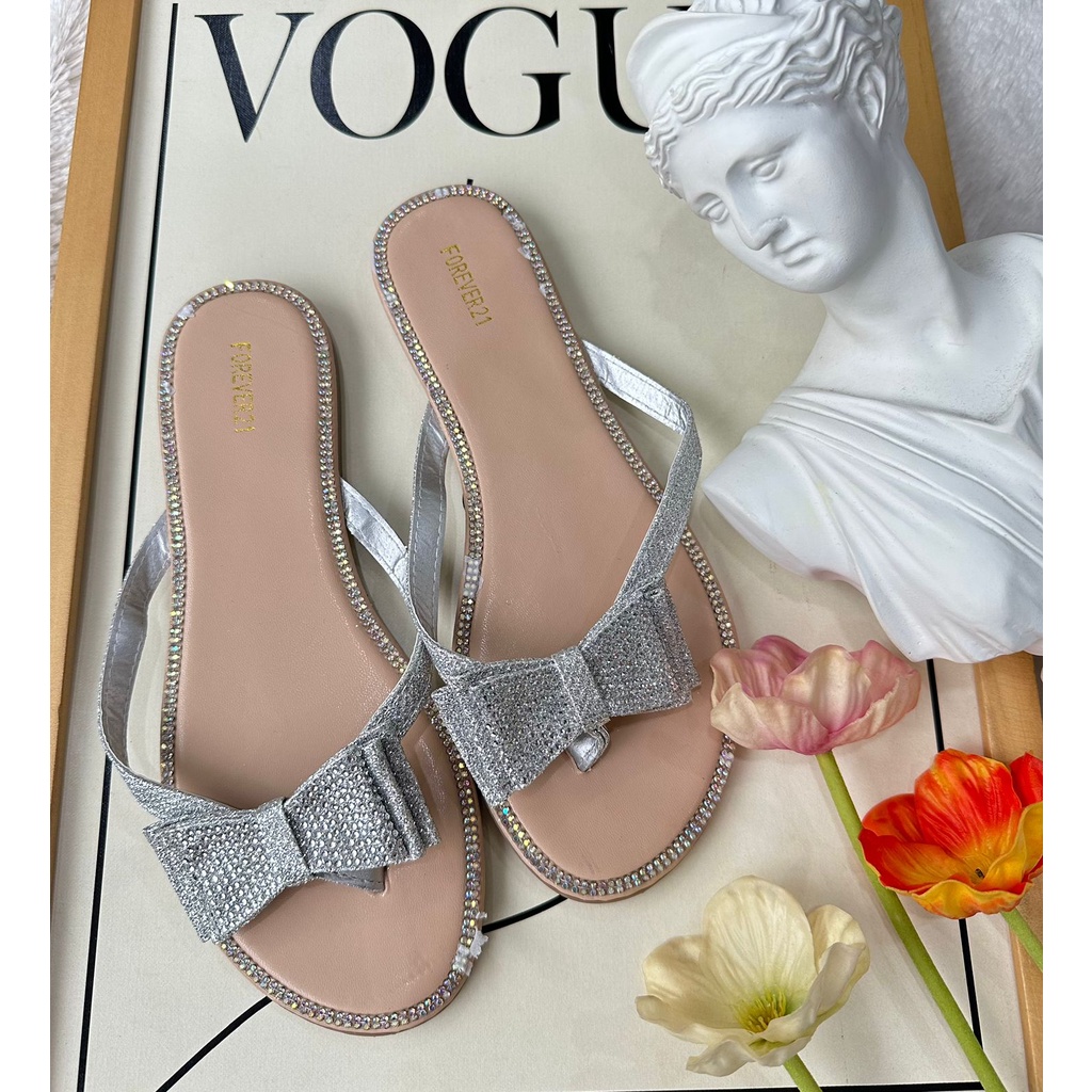 F21 bow crystal flat sandals