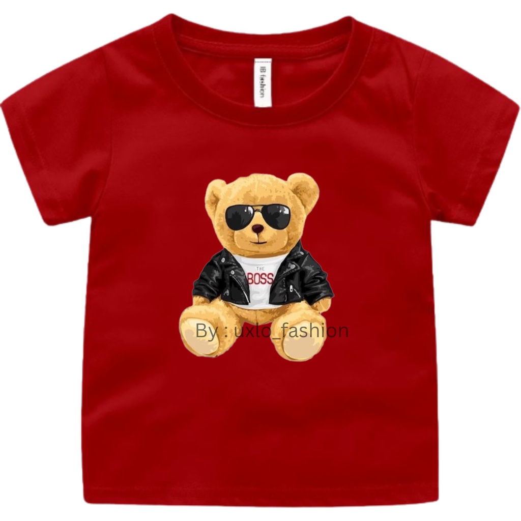 Baju Kaos Tshirt Murah Anak Cewe Dan Cowo Unisex Umur 2-9 Tahun Motif Bear Boss Imut UXlo Fashion