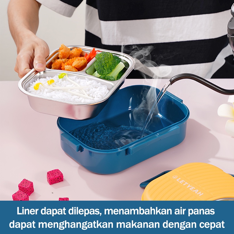 Letyeah &amp; Kaizenliving Stainless 304 Tempat Makan Anak Lucu Kotak Bekal Makan Dan Termos Sup Tahan Panas Serbaguna