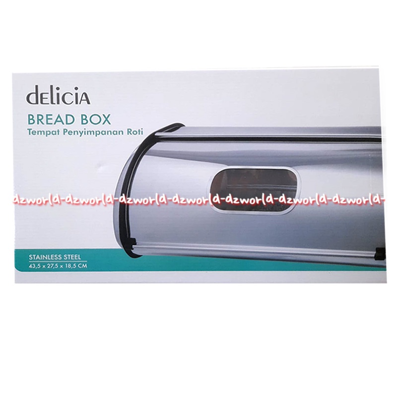 Delicia Bread Box Stainless Steel Tempat Roti Kue Wadah Makanan Dengan Penutup Besi Deliccia Breadbox