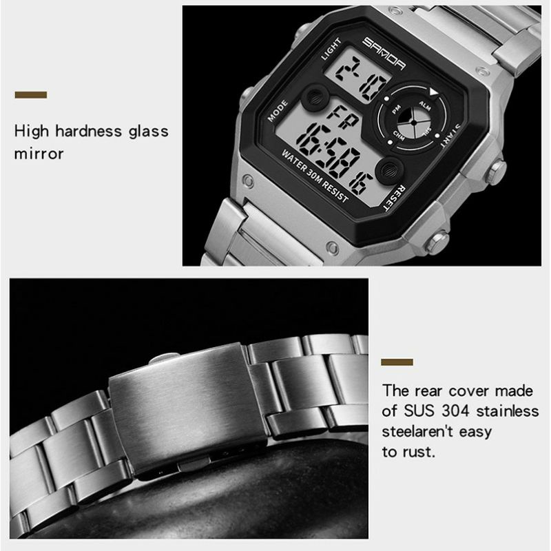 SANDA AE JAM TANGANBSANDA 408 Jam Tangan Pria Wanita Digital Tali Stainless Chronograph Anti Air