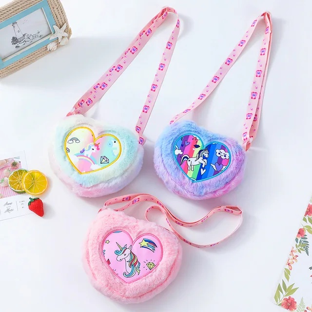 tas selempang bulu unicorn anak uk  20 x 15 cm tas import anak perempuan