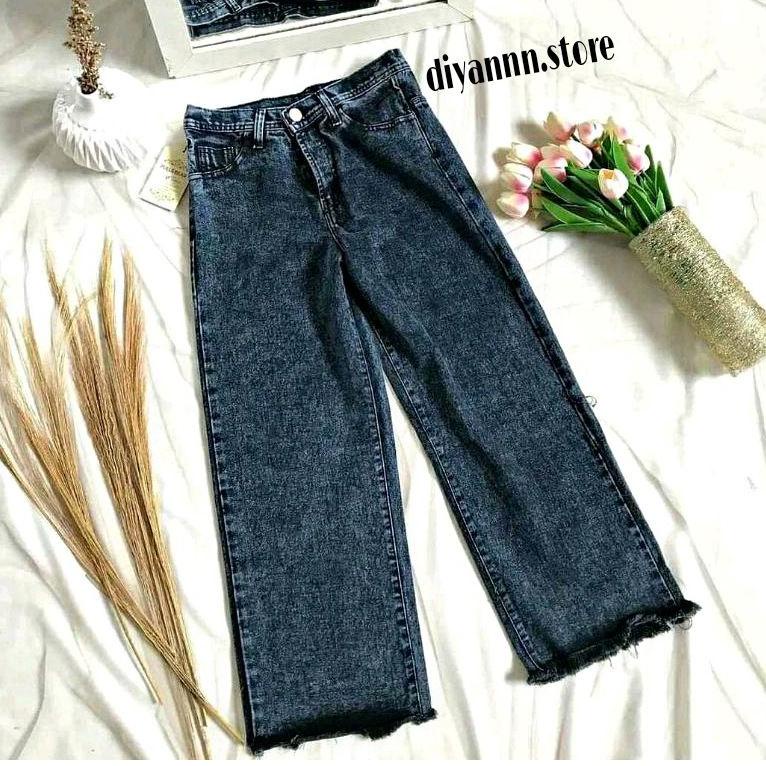 NEW STOCK CELANA JEANS KULOT WANITA RAWIS SNOW BLACK CELANA JINS DENIM HIGH WAIST ACID MURAH CEWEK C