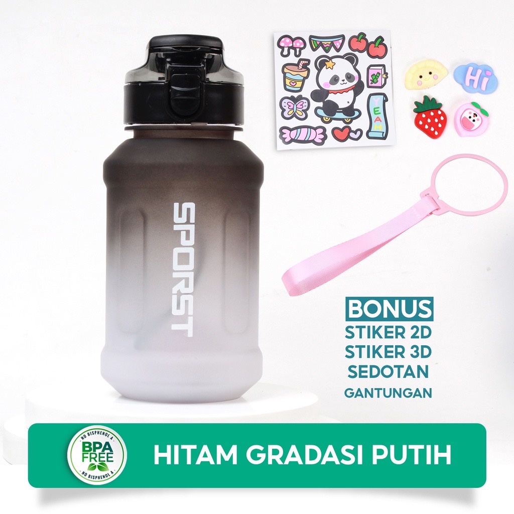 Botol Minum Gradasi Sports 1000ML Free Stiker 2D+3D BPA FREE Drink Bottle Olahraga Anti Tumpah Botol Air Minum Motivasi 1liter Bahan Plastic Anti Pecah Gratis Sticker Dan Tali