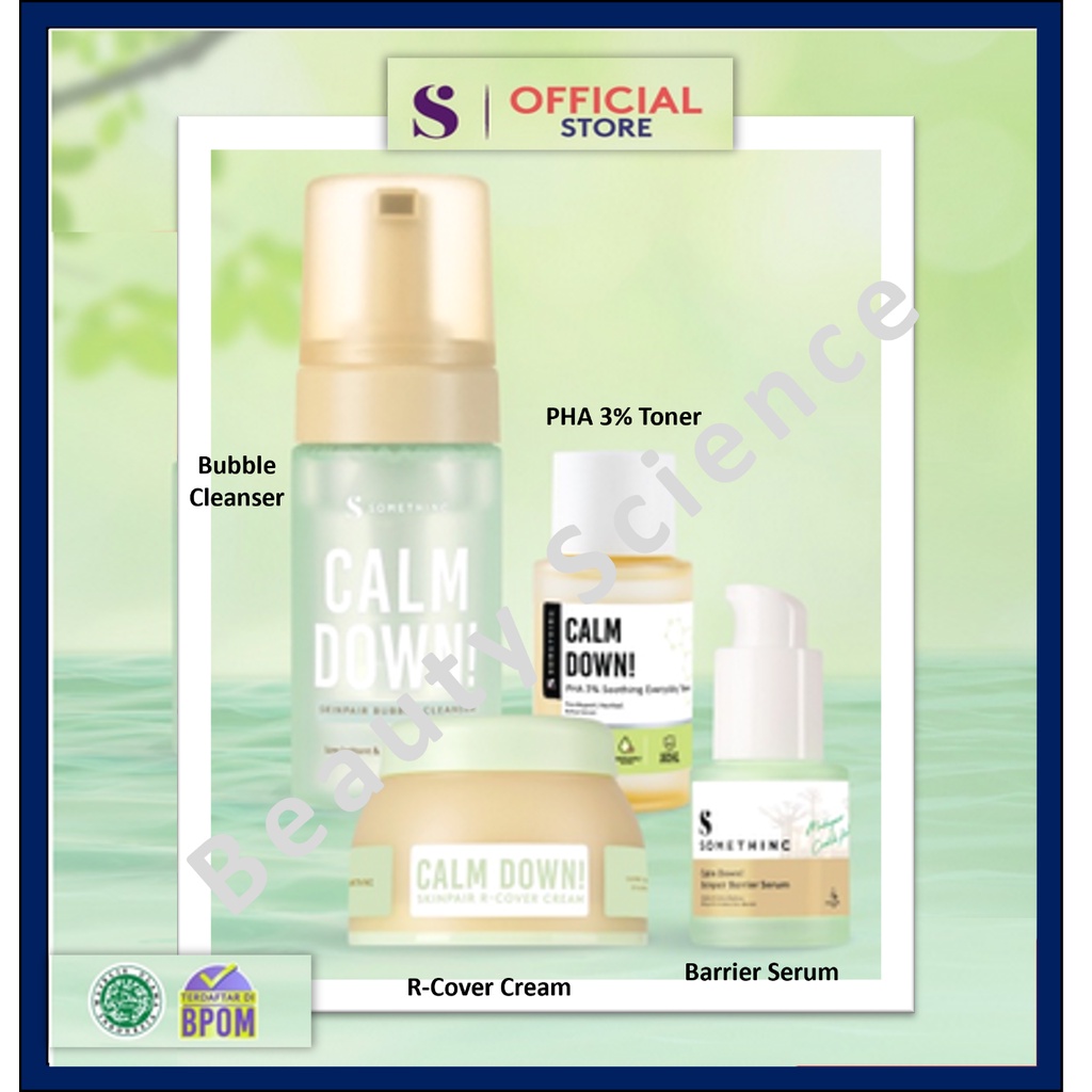 SOMETHINC Paket Lengkap Calm Down Series | Skinpair Bubble Cleanser | PHA 3% Everyday Toner | Skinpair Barrier Serum | Skinpair R-Cover Cream