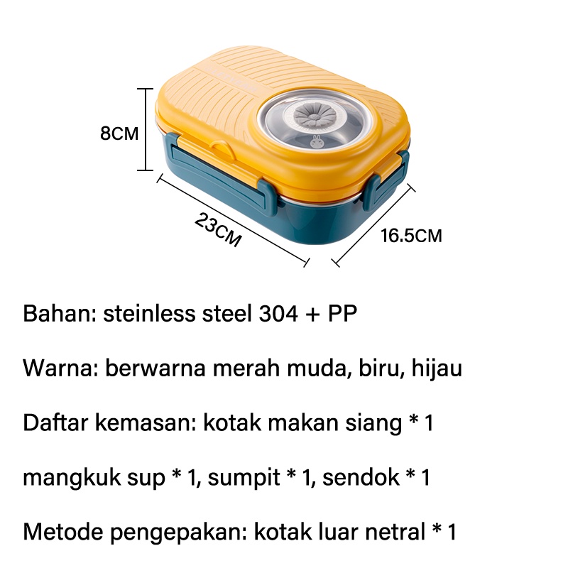 Letyeah &amp; Kaizenliving Stainless 304 Tempat Makan Anak Lucu Kotak Bekal Makan Dan Termos Sup Tahan Panas Serbaguna