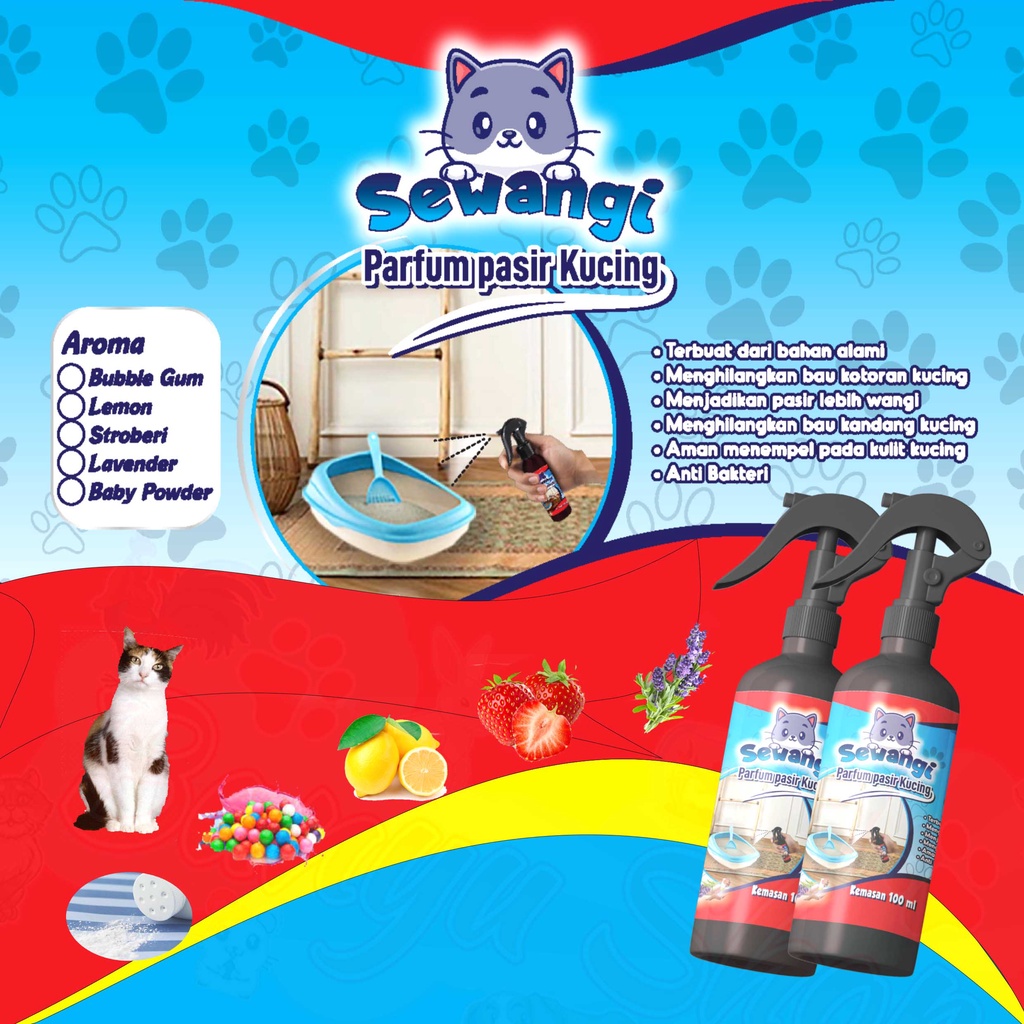 PARFUM PASIR KUCING-PEWANGI KANDANG KUCING-PENGHILANG BAU KANDANG-ANTI BAKTERI-SEWANGI-100 ML