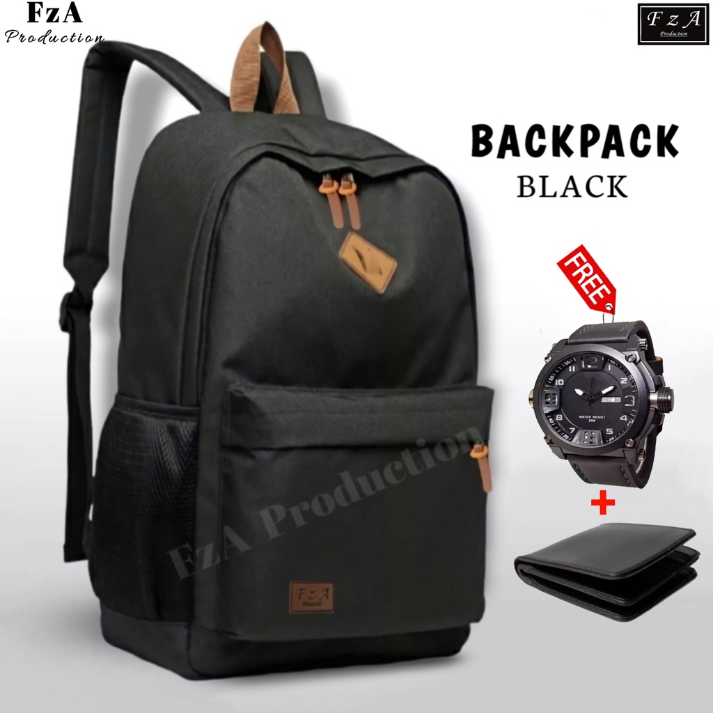 FzA Official - Tas Ransel Gendong Laptop Distro Sekolah Kuliah Pria Wanita Backpack Murah Original Tas Punggung Laptop - Black