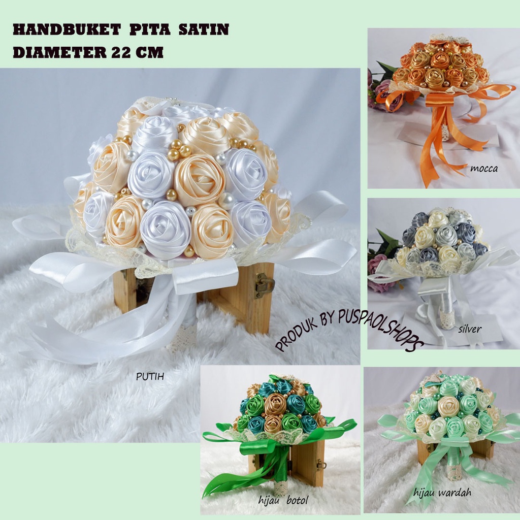 hand buket pengantin handbuket pita satin buket bunga