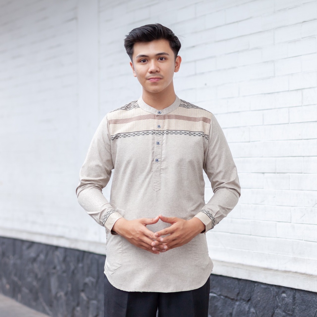 Baju Koko Pria Songket Putih Cream Lengan pendek dan panjang Premium Kurta Pria Lengan Pendek / Kemk