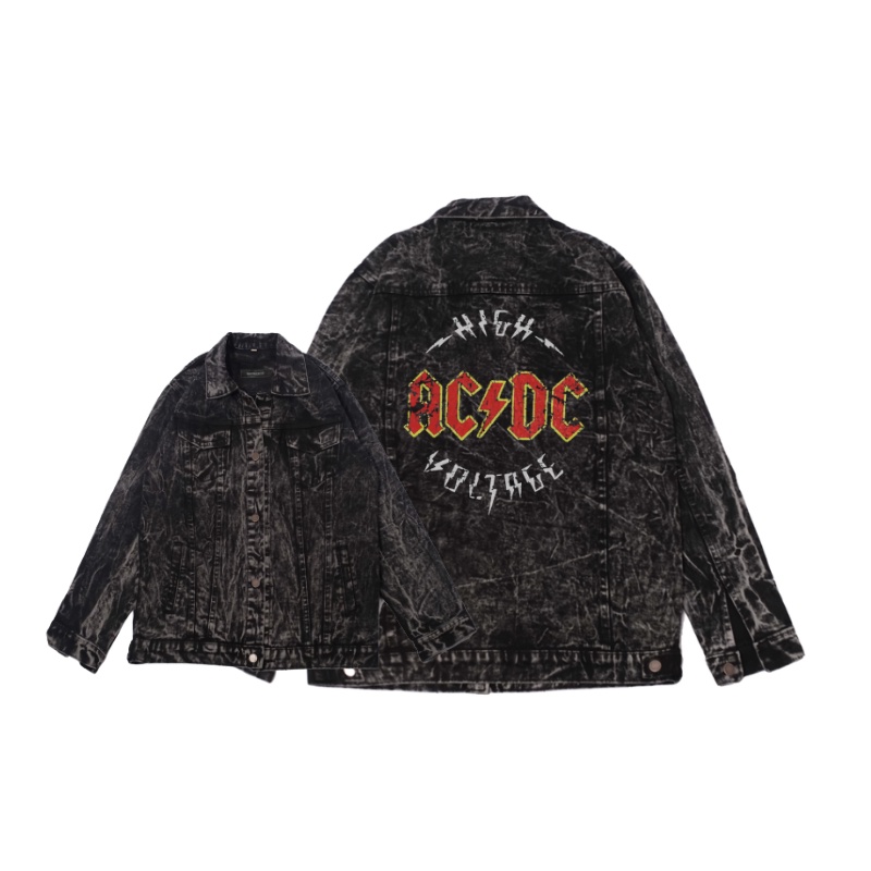 Jaket Sandwash Jeans Pria Gambar Belakang ACDC Highway Washed Premium