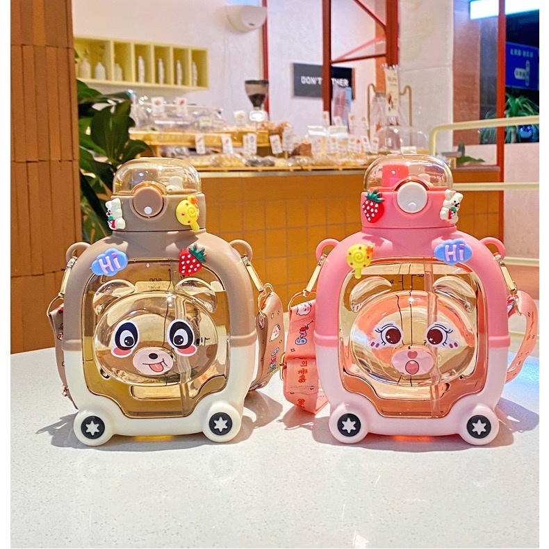 Botol Air Minum boneka viral warna pastel kapasitas 1000ML/1liter tumbler botol minum warna Bonus Sticker botol hits anak sekolah sedotan BPA Free