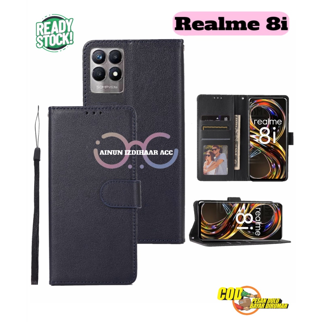 Case Flip FOR REALME 8i Case Kulit -Casing Dompet Cover Wallet Leather Sarung HP Free Tali