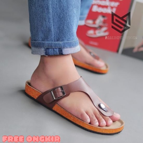 Sandal pria casual sendal jepit gesper sandal kulit sol puyuh kekinian model birken