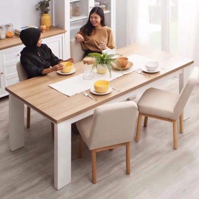 RAY Dining Table Set Meja Makan 6 Kursi Minimalis 200cm Kayu Jati Termurah
