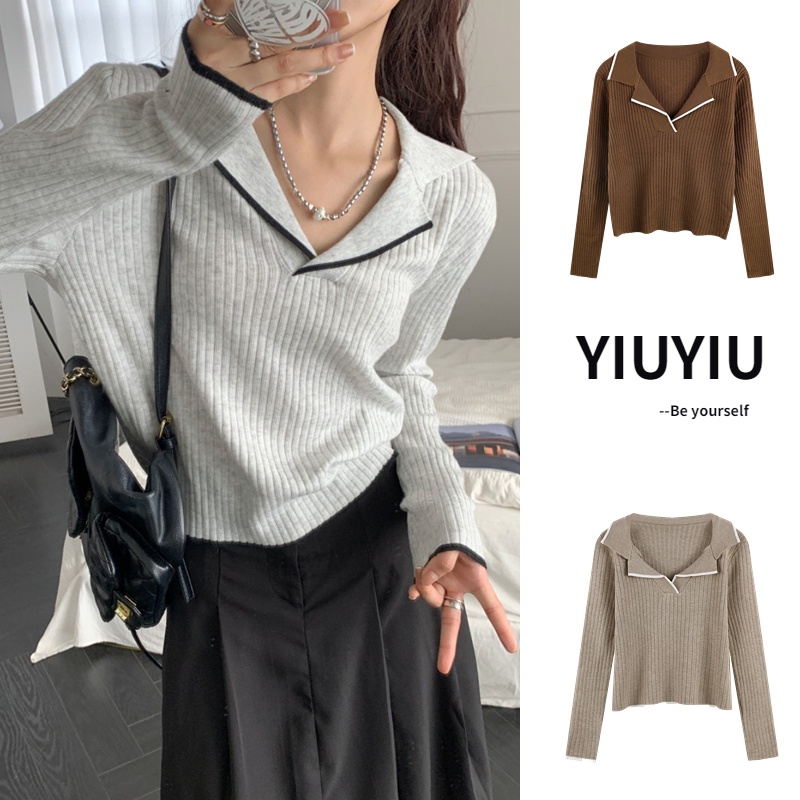 YIU YIU Rajut - Switer Rajut Wanita V-neck Sweater Wanita Polos Baju Rajut Wanita Lengan Panjang