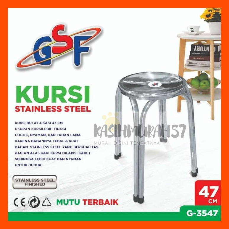 KURSI STAINLESS STEEL 47CM GSF G-3547 / KURSI BULAT STAINLESS STEEL / KURSI BAKSO / KURSI ANTI KARAT