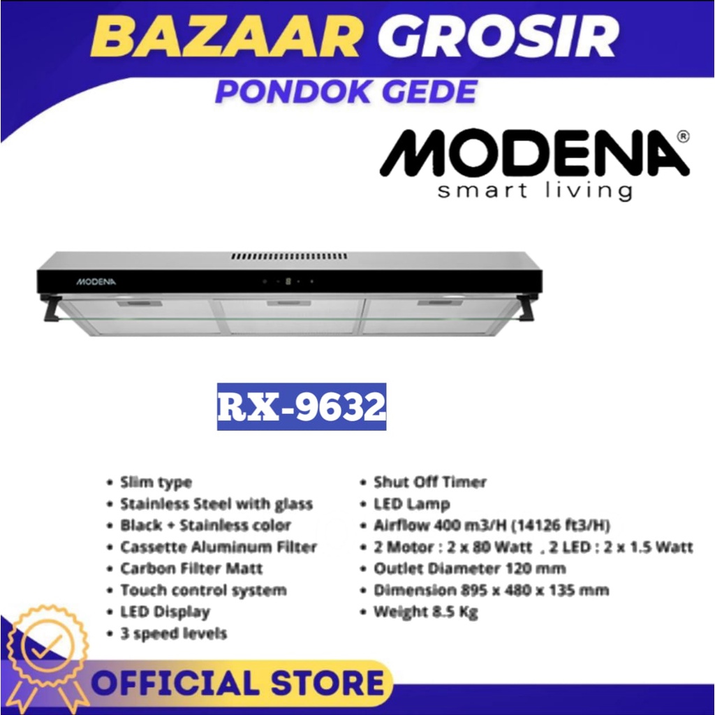 COOKER HOOD MODENA RX 9632 / RX9632 / RX-9632 PENGHISAP ASAP 90CM