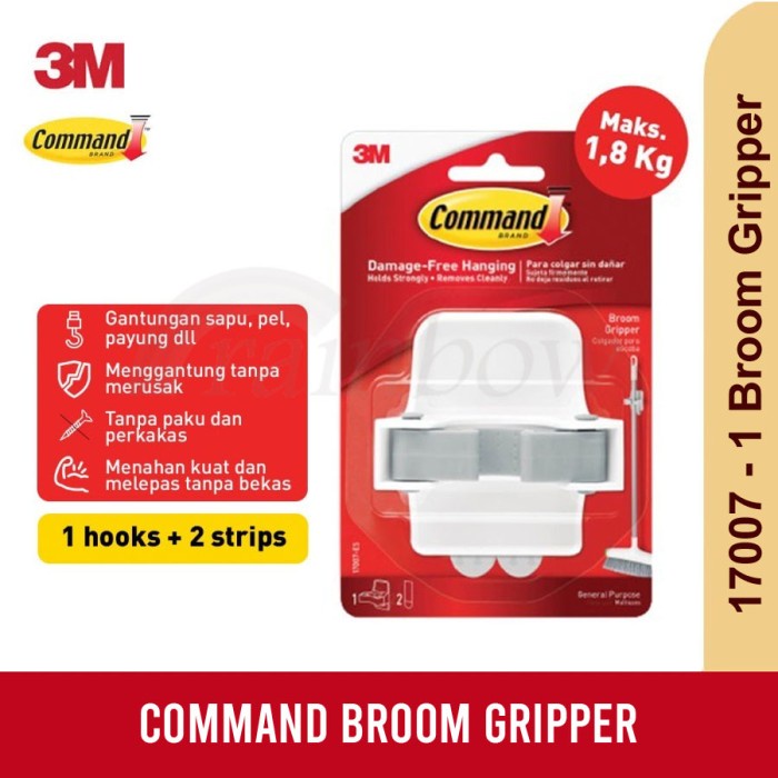 3M COMMAND HOOK GANTUNGAN SAPU PEL 3M BROOM GRIPPER 17007 ONGKIR NOL