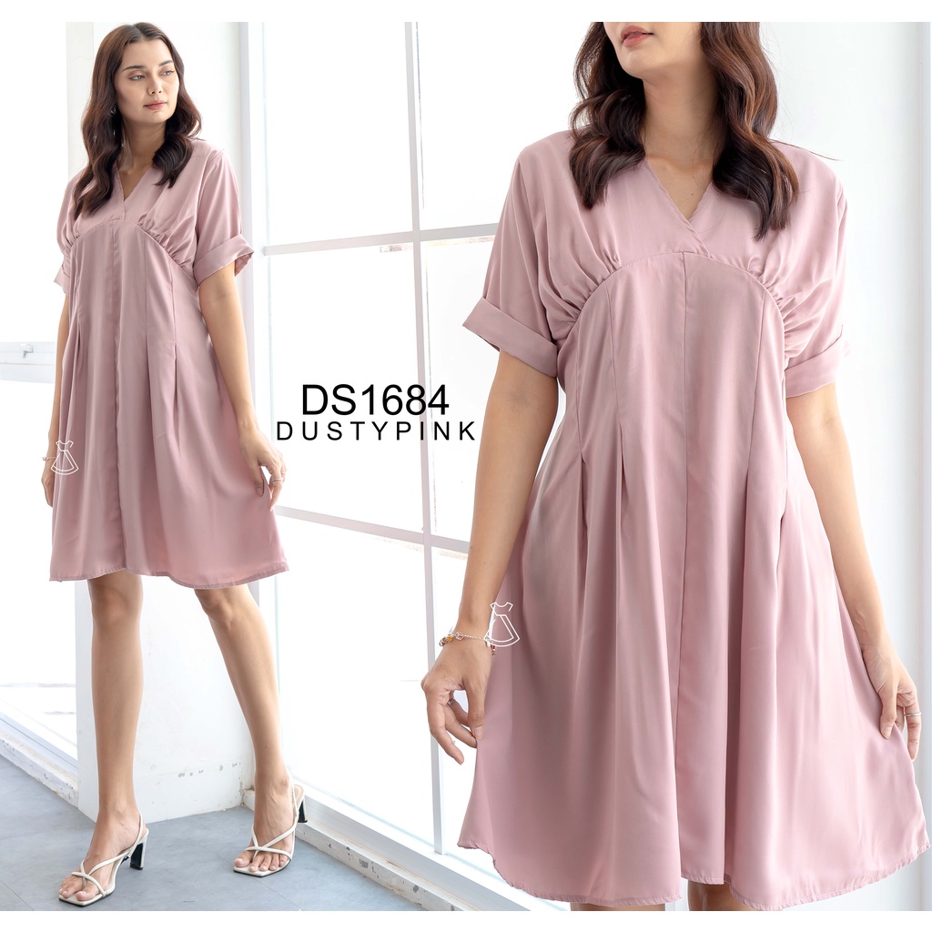 DS1684 - Dress Casual  Bengaline Tencel Flare Adem Korean Style Bumil