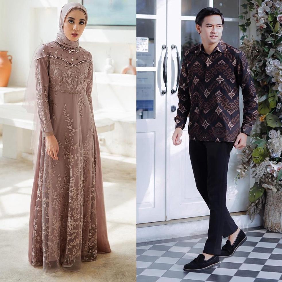 [ART. 9377] WOU BATIK - Batik Couple Dinara Dress Couple Wanita Modern Maxi Baju Kondangan Dan Lamar
