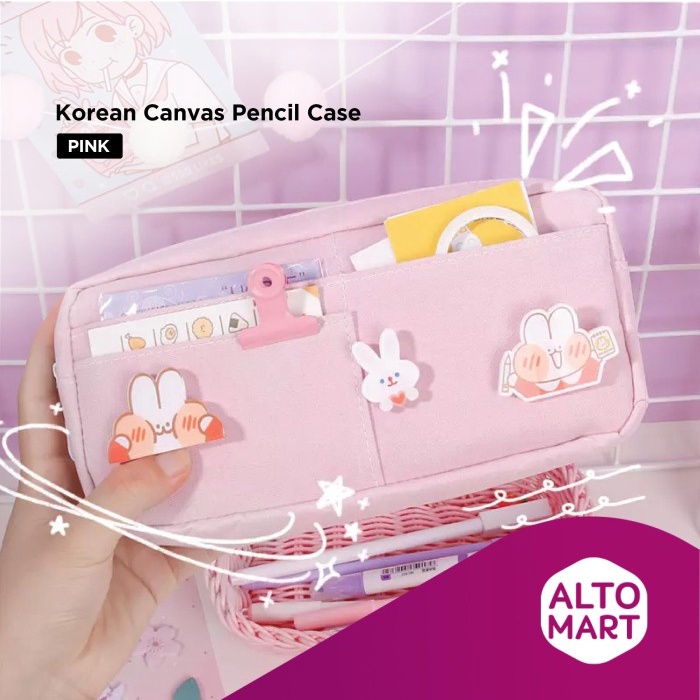 

Terlaris Korean Canvas Large Capacity Pencil Case Kotak Pensil Kanvas Besar