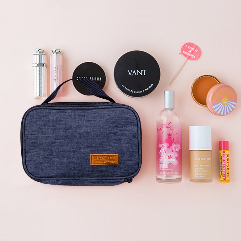 Tas make up toiletry bag travel organizer pouch makeup cewek tempat alat mandi canvas tas kosmetik canvas polos