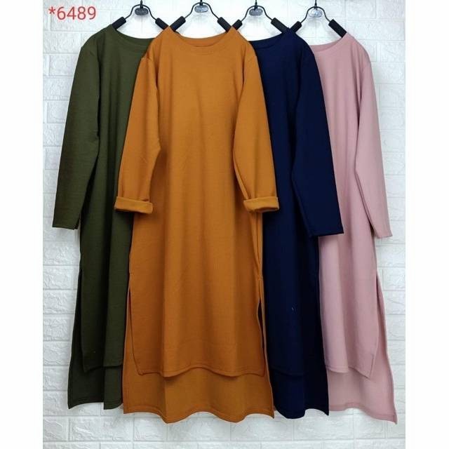 Kemeja Tunik polos navy R5Z0 Terlaris Jumbo Korean Style Wanita Best Seller OOTD Casual Pakaian Tuni