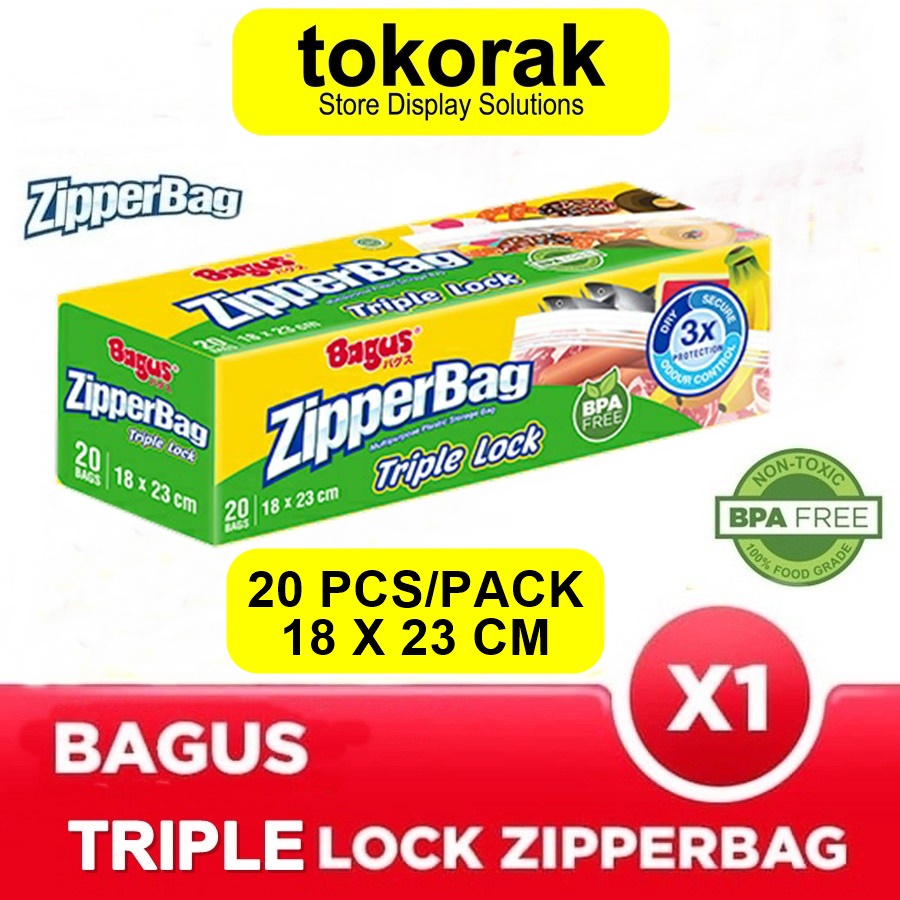 BAGUS ZIPPERBAG TRIPLE LOCK 20'S 18 X 23 CM ZIPLOCK ZIPPER BAG