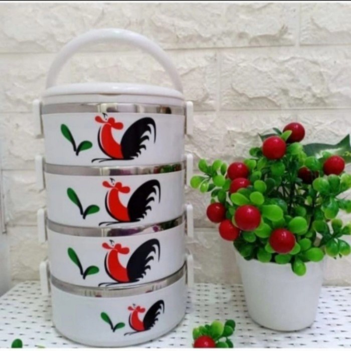 Rantang Rantang Makan Ayam Jago 4 Susun Jadul Stainless