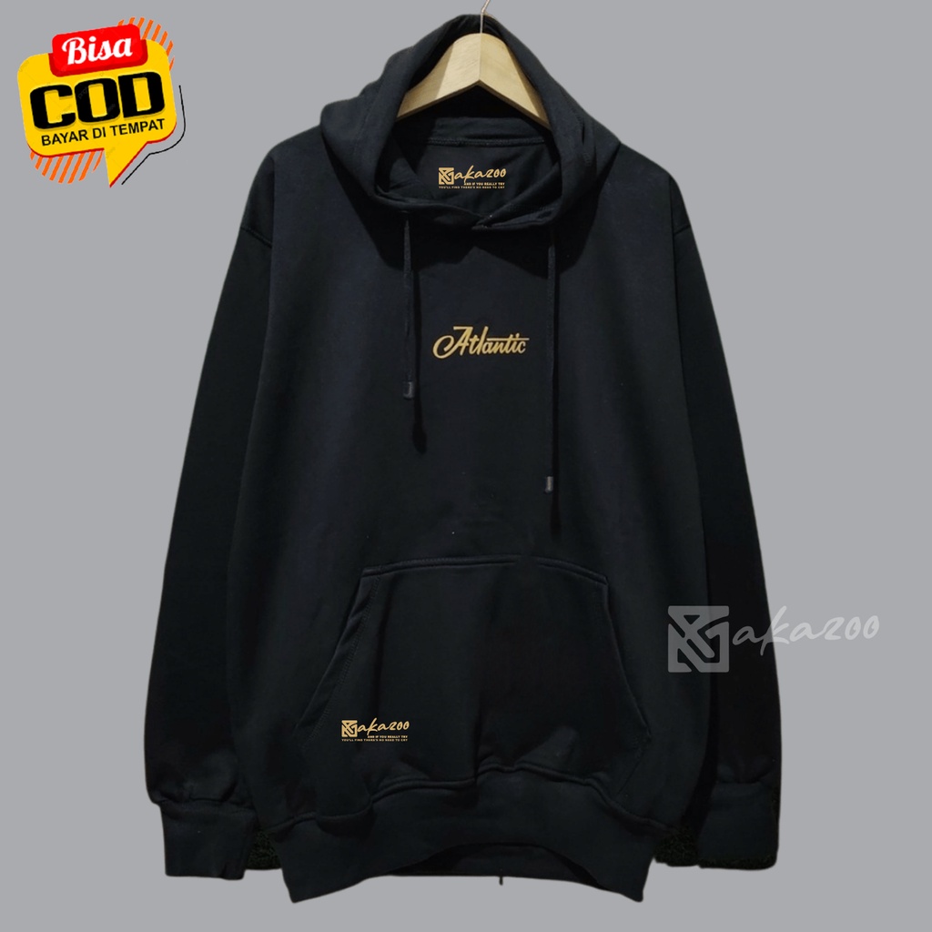 sweater Hoodie Pria Distro Jepang Murah Sablon atlantic jaket hoodie Sablon hitam  Cowok Dewasa XXL ziper oversize