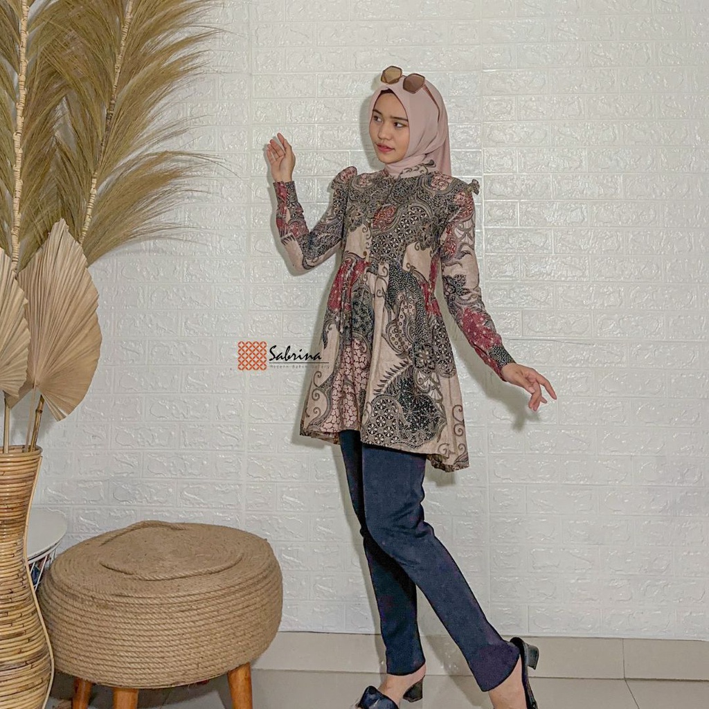 Alida Blouse Atasan Batik Wanita Cewek Kerja Kantor Kekinian Modern Modis Katun