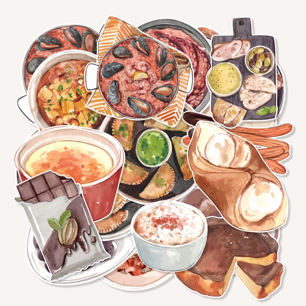 

( 20 pcs )cetak label stiker satuan tema SPANISH FOOD-watercolor/murah