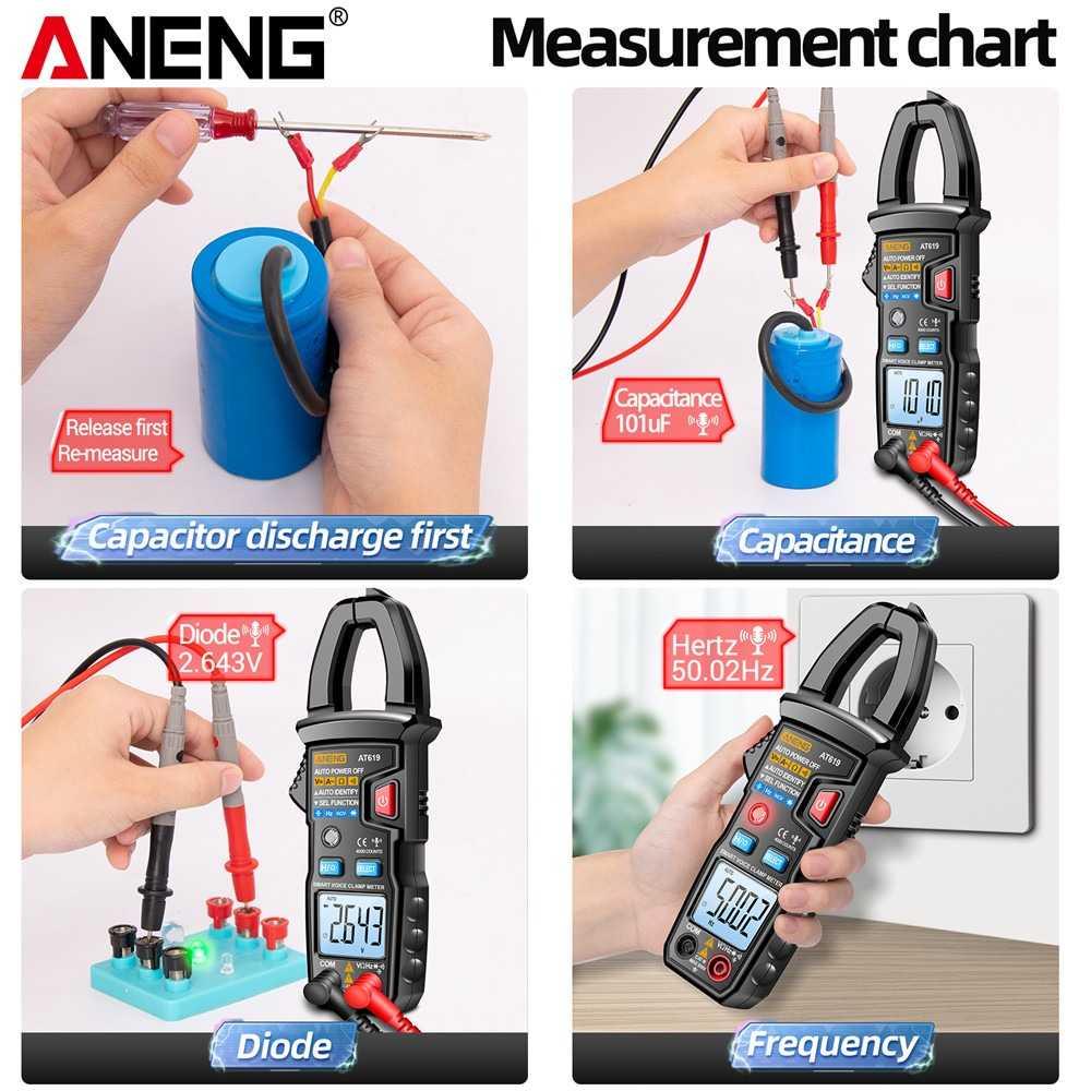 ANENG Digital Clamp Meter Voltage Tester Voice Broadcast 4000 Count - AT619 - Black/Red