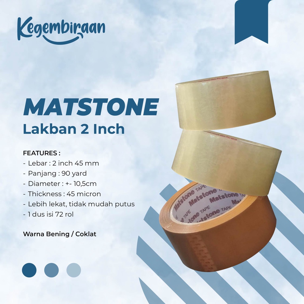 

Matstone Lakban Bening Transparan Coklat 2inch X 90 Yard / 45mm X Yard