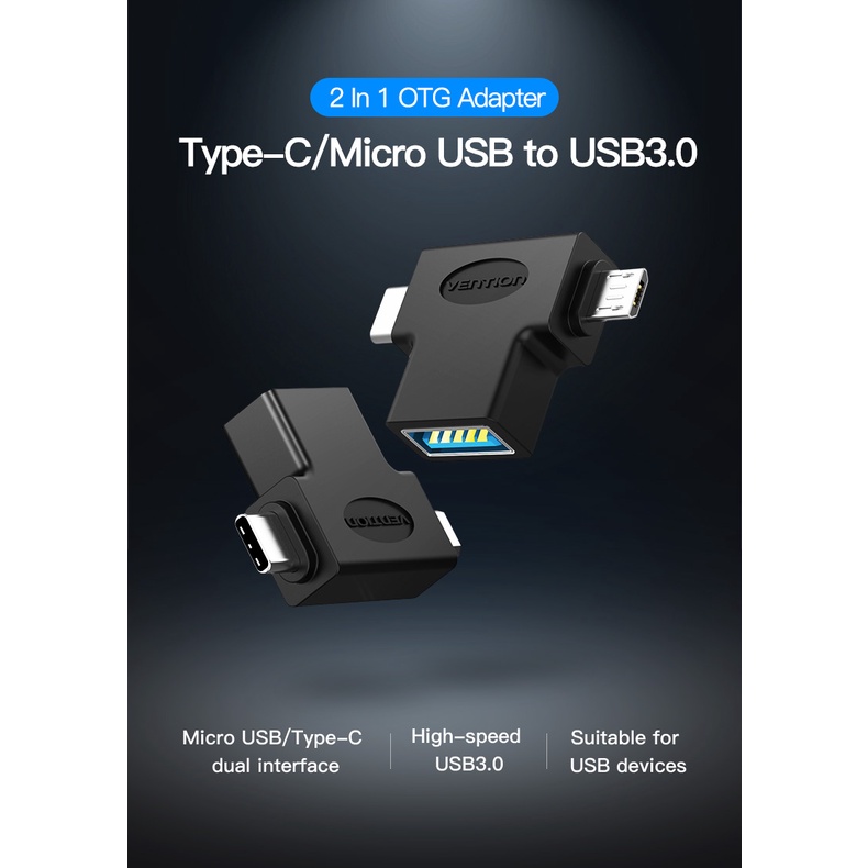 (Bisa Cod) Vention Adapter Micro USB Type-C to USB 3.0 Female OTG Adapter CDI