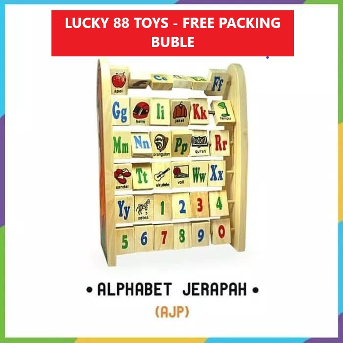 MAINAN EDUKASI KAYU WOODEN TOYS ALPHABETS JERAPAH ABC