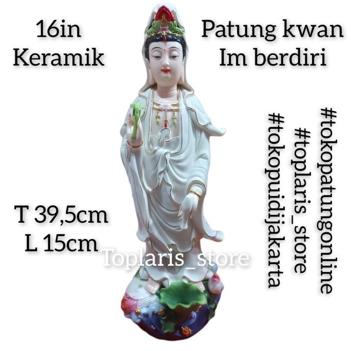 Patung Kwan Im Berdiri Keramik Taiwan 16in