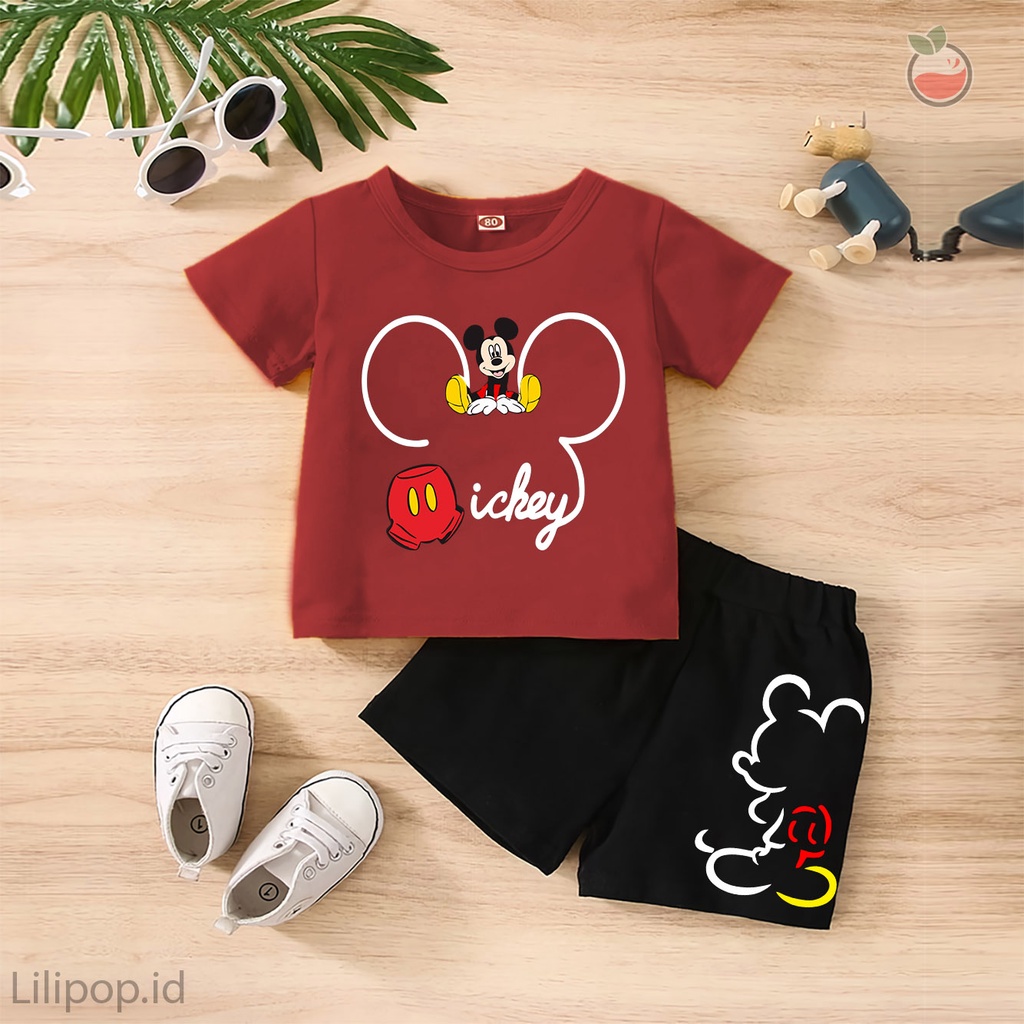 Baju Anak Stelan Kaos 3/4  MIKY Cowok Cewek  Usia 1 - 4 Tahun Celana Pendek Harian