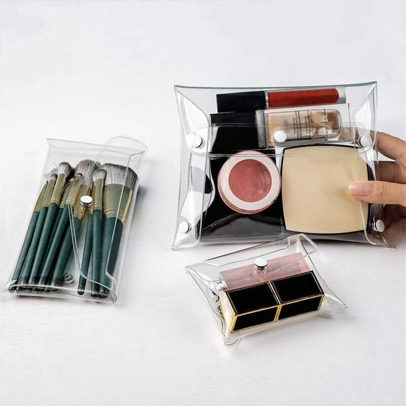 Tas Kosmetik Alat Make Up Portable Pouch Korean Style 3 PCS - BL039 - Transparent