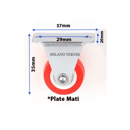 Roda PVC 1 inch (Mati-Hidup-Rem) KASTOR PlateTaiwan Roda Troli Nylon Furniture Etalase Troly/pcs